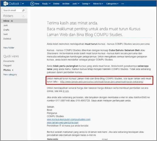 Langkah 3 - Klik pada pautan seperti yang diserlahkan.